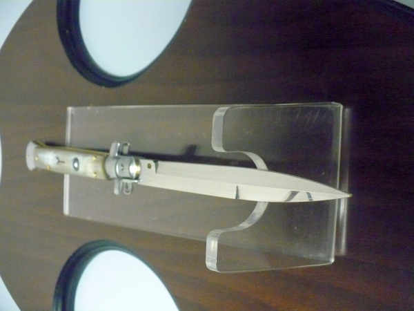 Frank Beltrame - italian stiletto, coltello a scatto, 28 cm -bufalo chiaro, lama baionetta FB 28/48B- 2