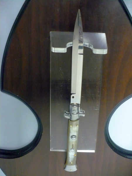 Frank Beltrame - italian stiletto, coltello a scatto, 28 cm -bufalo chiaro, lama baionetta FB 28/48B- 2