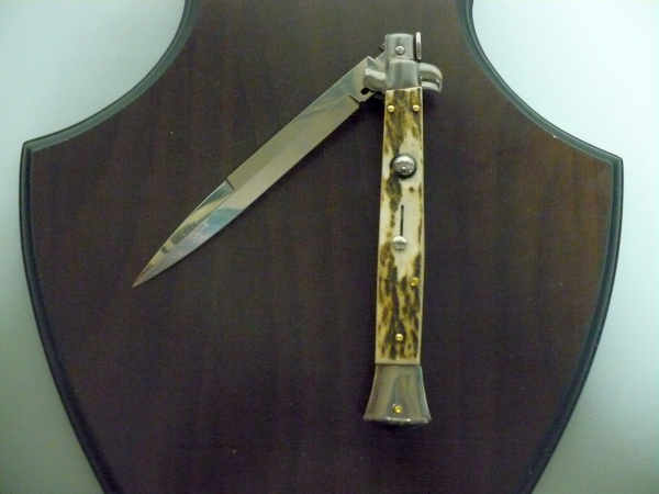 Coltello a scatto - pugnale -Frank Beltrame - italian stiletto 28 cm - corno di cervo / deer horn, lama baionetta -  FB 28/63B - 2