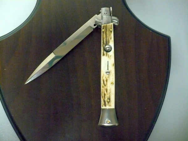 Coltello a scatto - pugnale -Frank Beltrame - italian stiletto 28 cm - corno di cervo / deer horn, lama baionetta -  FB 28/63B - 2