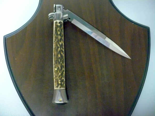 Coltello a scatto - pugnale -Frank Beltrame - italian stiletto 28 cm - corno di cervo / deer horn, lama baionetta -  FB 28/63B - 2