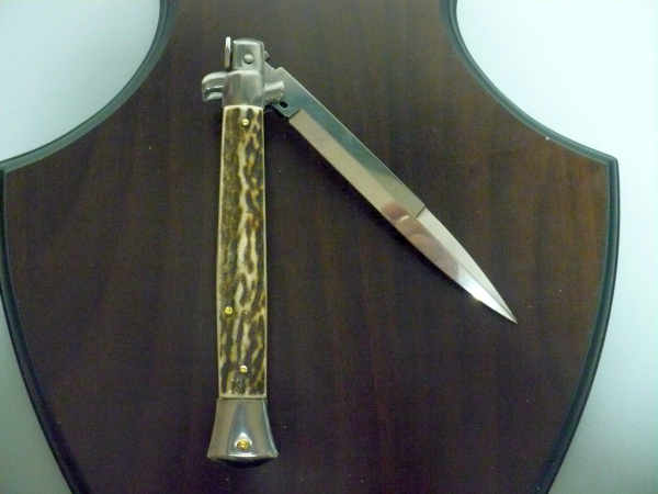 Coltello a scatto - pugnale -Frank Beltrame - italian stiletto 28 cm - corno di cervo / deer horn, lama baionetta -  FB 28/63B - 2