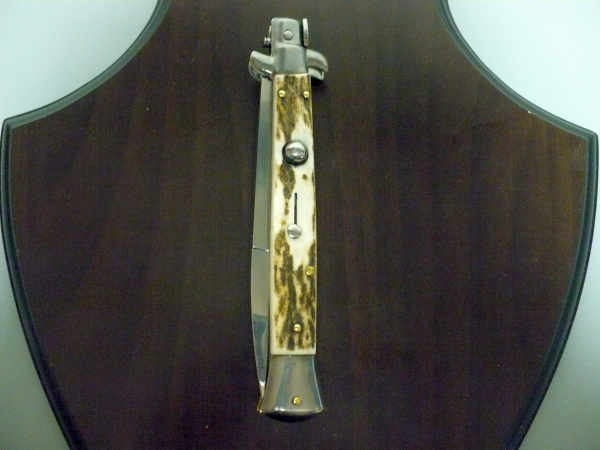 Coltello a scatto - pugnale -Frank Beltrame - italian stiletto 28 cm - corno di cervo / deer horn, lama baionetta -  FB 28/63B - 2