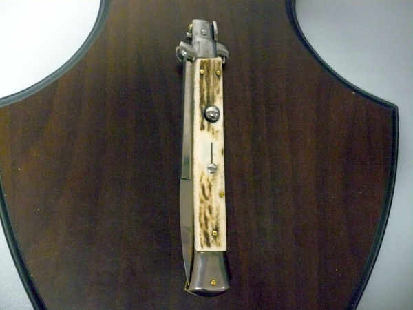 Coltello a scatto - pugnale -Frank Beltrame - italian stiletto 28 cm - corno di cervo / deer horn, lama baionetta -  FB 28/63B - 2