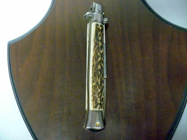 Coltello a scatto - pugnale -Frank Beltrame - italian stiletto 28 cm - corno di cervo / deer horn, lama baionetta -  FB 28/63B - 2