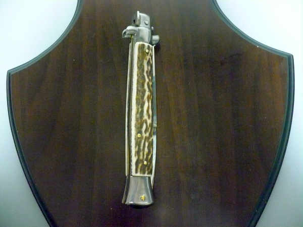 Coltello a scatto - pugnale -Frank Beltrame - italian stiletto 28 cm - corno di cervo / deer horn, lama baionetta -  FB 28/63B - 2