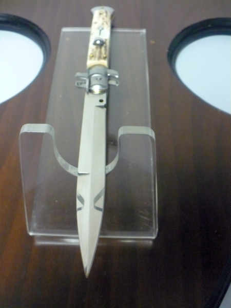Coltello a scatto - pugnale -Frank Beltrame - italian stiletto 28 cm - corno di cervo / deer horn, lama baionetta -  FB 28/63B - 2