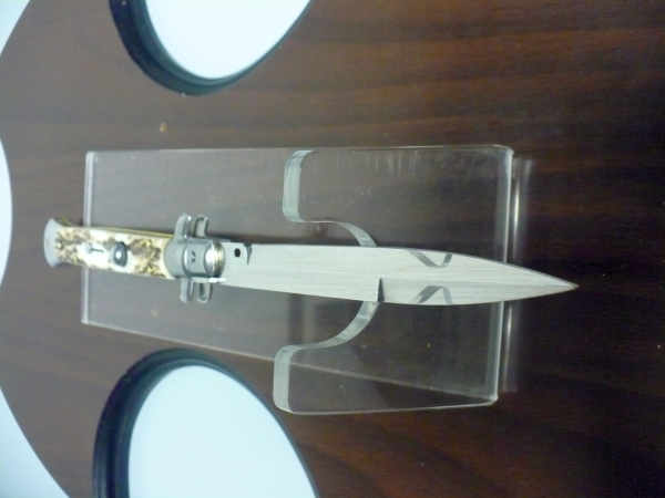 Coltello a scatto - pugnale -Frank Beltrame - italian stiletto 28 cm - corno di cervo / deer horn, lama baionetta -  FB 28/63B - 2