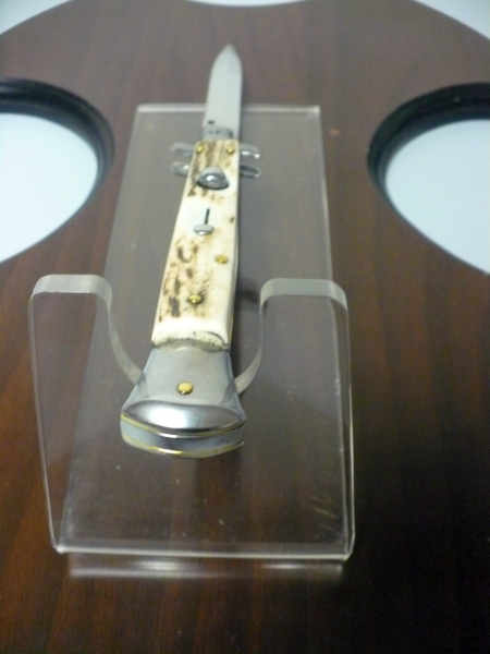 Coltello a scatto - pugnale -Frank Beltrame - italian stiletto 28 cm - corno di cervo / deer horn, lama baionetta -  FB 28/63B - 2