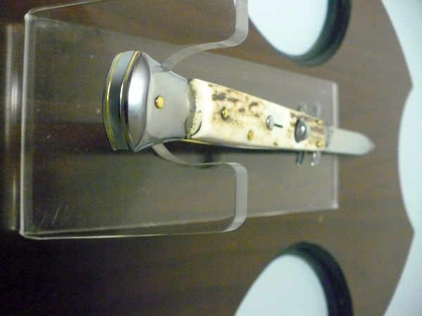 Coltello a scatto - pugnale -Frank Beltrame - italian stiletto 28 cm - corno di cervo / deer horn, lama baionetta -  FB 28/63B - 2