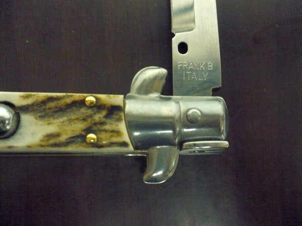 Coltello a scatto - pugnale -Frank Beltrame - italian stiletto 28 cm - corno di cervo / deer horn, lama baionetta -  FB 28/63B - 2