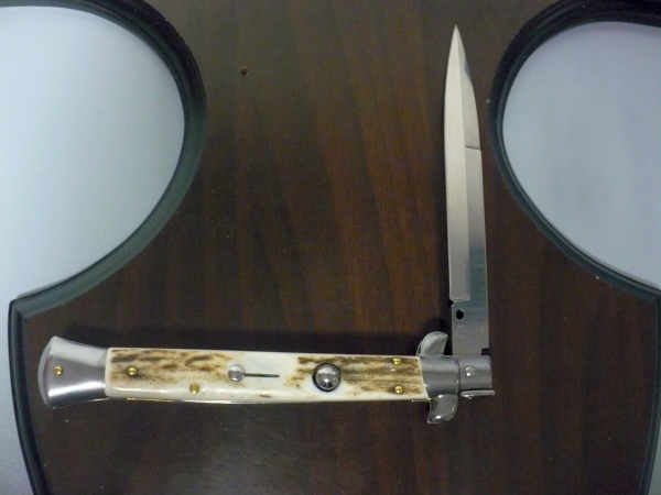 Coltello a scatto - pugnale -Frank Beltrame - italian stiletto 28 cm - corno di cervo / deer horn, lama baionetta -  FB 28/63B - 2
