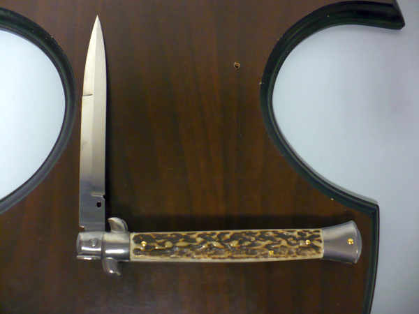 Coltello a scatto - pugnale -Frank Beltrame - italian stiletto 28 cm - corno di cervo / deer horn, lama baionetta -  FB 28/63B - 2