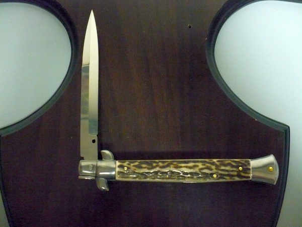 Coltello a scatto - pugnale -Frank Beltrame - italian stiletto 28 cm - corno di cervo / deer horn, lama baionetta -  FB 28/63B - 2