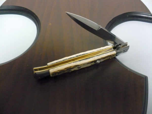 Coltello a scatto - pugnale -Frank Beltrame - italian stiletto 28 cm - corno di cervo / deer horn, lama baionetta -  FB 28/63B - 2