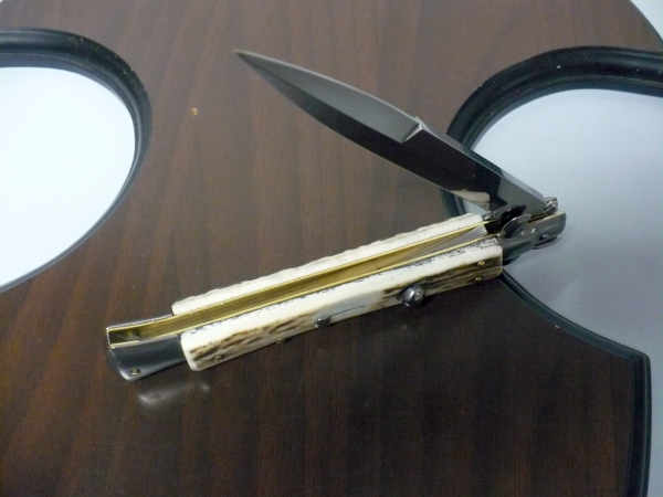 Coltello a scatto - pugnale -Frank Beltrame - italian stiletto 28 cm - corno di cervo / deer horn, lama baionetta -  FB 28/63B - 2