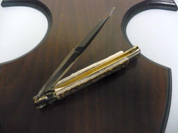 Coltello a scatto - pugnale -Frank Beltrame - italian stiletto 28 cm - corno di cervo / deer horn, lama baionetta -  FB 28/63B - 2