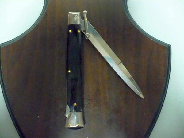 Swinguard Frank Beltrame - italian stiletto 28 cm - corno di bufalo scuro - lama baionetta FB 550/58- 2