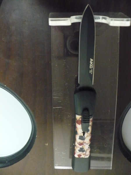 Italian stiletto frontale  coltellerie AKC Campolin - 20 cm - ergonomica 4 assi, lama dagger teflonata nero - 2