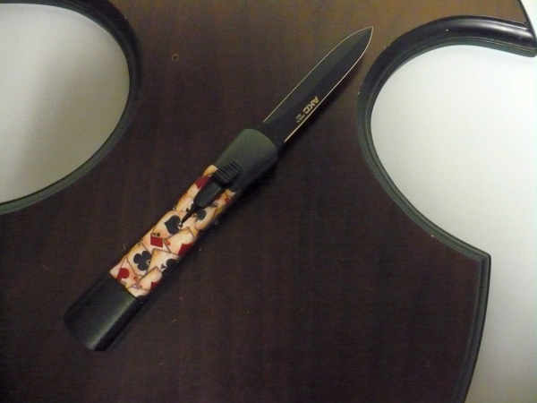 Italian stiletto frontale  coltellerie AKC Campolin - 20 cm - ergonomica 4 assi, lama dagger teflonata nero - 2