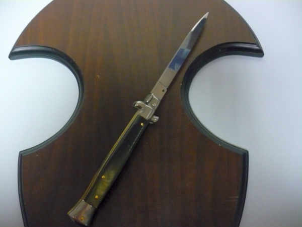 Frank Beltrame - italian stiletto, coltello a scatto, 28 cm -bufalo brasiliano, lama swedge FB 28/09Sw-2