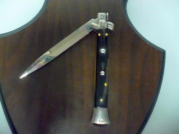 Frank Beltrame , italian stiletto , pugnale - 28 cm , corno di bufalo scuro, lama baionetta, modello FB 28/58B- 20