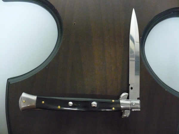 Frank Beltrame , italian stiletto , pugnale - 28 cm , corno di bufalo scuro, lama baionetta, modello FB 28/58B- 20