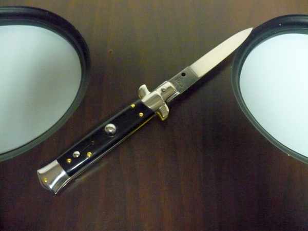 Coltello a scatto ,italian stiletto -20 cm-corno di  bufalo pugnale di Maniago,stiletto artigianale - 6