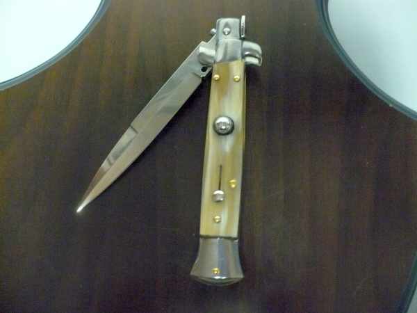 Frank Beltrame -italian stiletto, pugnale- 23 cm- corno di bufalo chiaro , lama baionetta -modello FB 23/48B -6