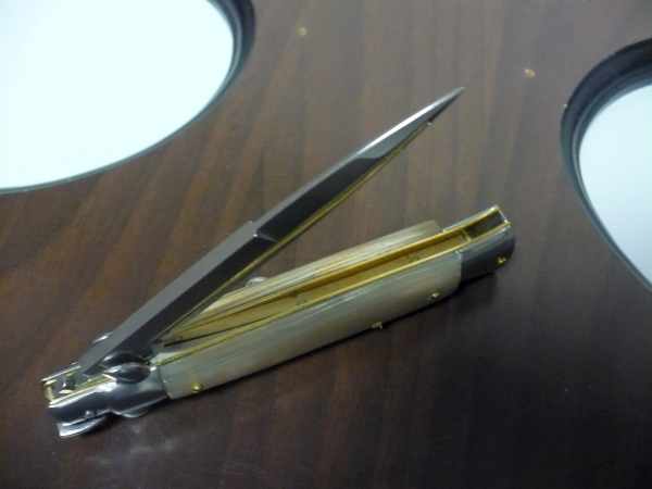 Frank Beltrame - italian stiletto , pugnale - 23 cm - corno di bufalo chiaro - lama baionetta - moddello FB 23/48B -8