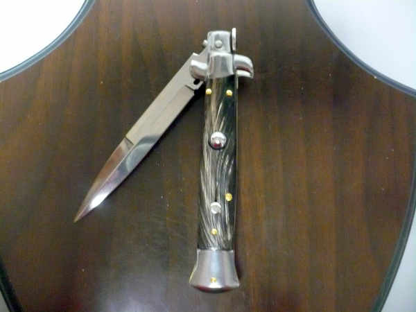 Frank Beltrame -italian stiletto - 23 cm-corno di bufalo scuro - lama baionetta  modello FB 23/58B-4