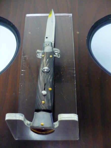 Frank Beltrame -italian stiletto - 23 cm-corno di bufalo scuro - lama baionetta  modello FB 23/58B-4