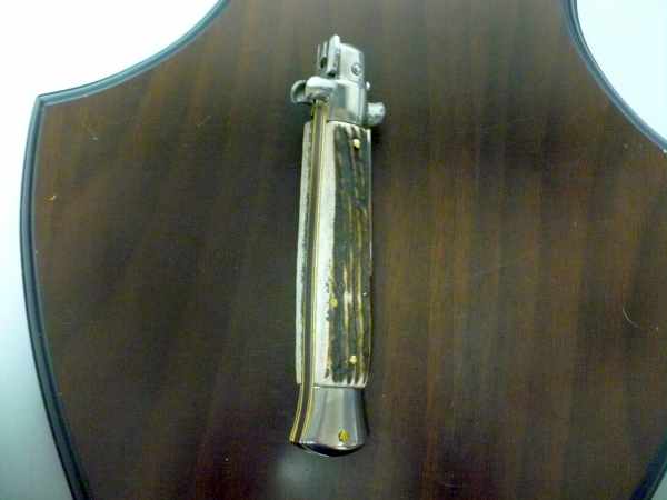 Coltello a scatto - pugnale -Frank Beltrame - italian stiletto 23 cm - lama baionetta - corno di cervo / deer horn -  FB 23/63B -10