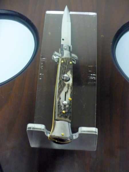 Coltello a scatto - pugnale -Frank Beltrame - italian stiletto 23 cm - lama baionetta - corno di cervo / deer horn -  FB 23/63B -10