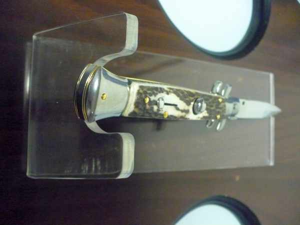 Coltello a scatto - pugnale -Frank Beltrame - italian stiletto 23 cm - lama baionetta - corno di cervo / deer horn -  FB 23/63B -10