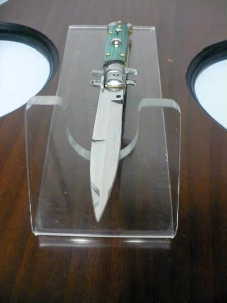 Frank Beltrame - Italian stiletto 23 cm, pugnale, in micarta green canvas , lama baionetta