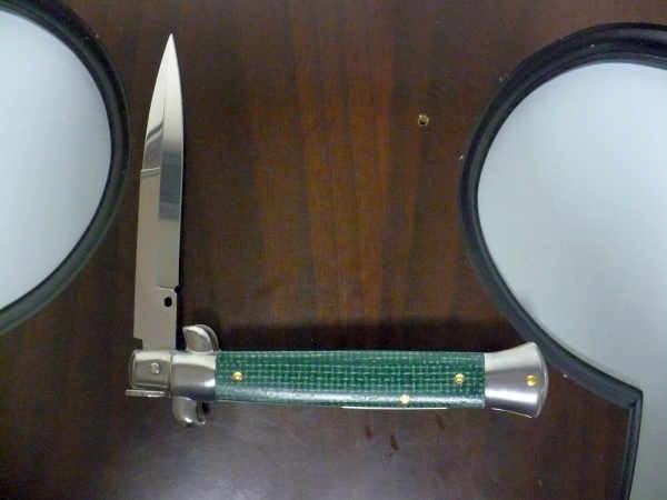 Frank Beltrame - Italian stiletto 23 cm, pugnale, in micarta green canvas , lama baionetta