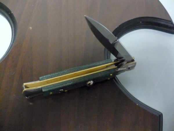 Frank Beltrame - Italian stiletto 23 cm, pugnale, in micarta green canvas , lama baionetta