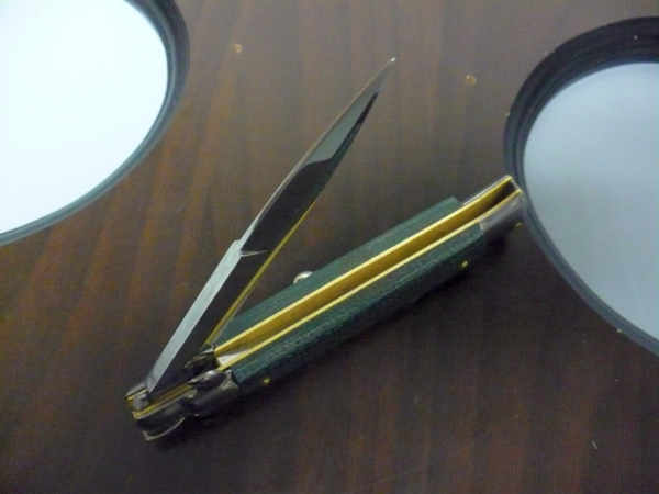 Frank Beltrame - Italian stiletto 23 cm, pugnale, in micarta green canvas , lama baionetta