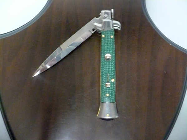 Frank Beltrame - Italian stiletto 23 cm, pugnale, in micarta green canvas , lama baionetta