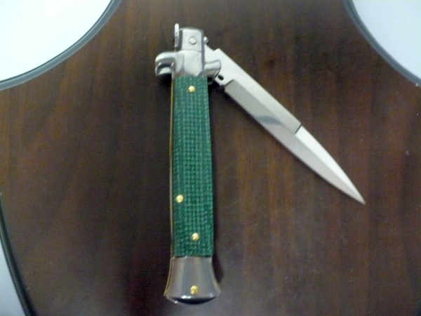 Frank Beltrame - Italian stiletto 23 cm, pugnale, in micarta green canvas , lama baionetta