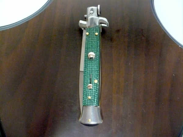 Frank Beltrame - Italian stiletto 23 cm, pugnale, in micarta green canvas , lama baionetta