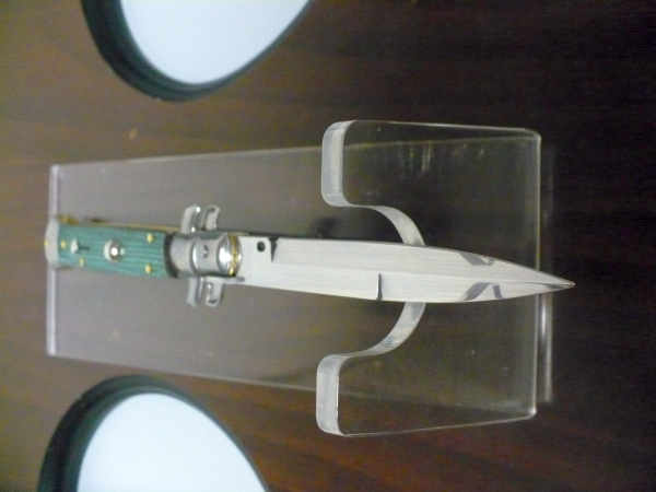 Frank Beltrame - Italian stiletto 23 cm, pugnale, in micarta green canvas , lama baionetta