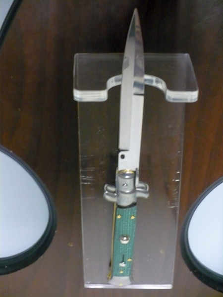 Frank Beltrame - Italian stiletto 23 cm, pugnale, in micarta green canvas , lama baionetta