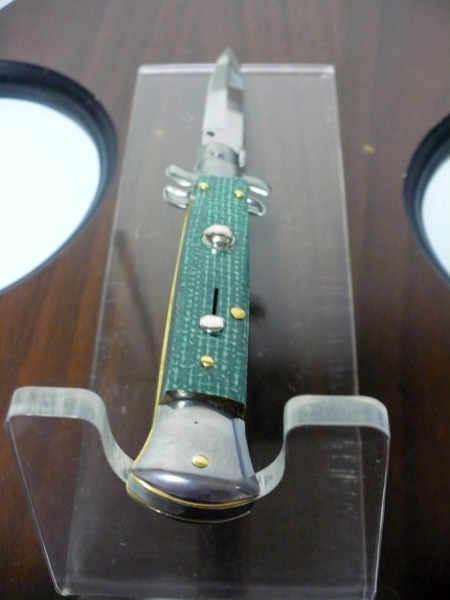 Frank Beltrame - Italian stiletto 23 cm, pugnale, in micarta green canvas , lama baionetta