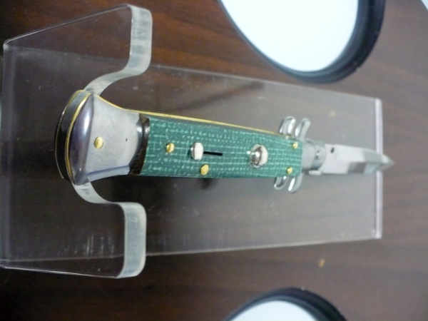 Frank Beltrame - Italian stiletto 23 cm, pugnale, in micarta green canvas , lama baionetta