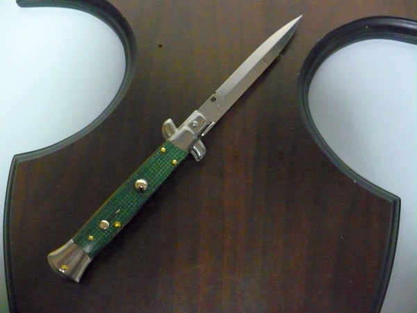 Frank Beltrame - Italian stiletto 23 cm, pugnale, in micarta green canvas , lama baionetta