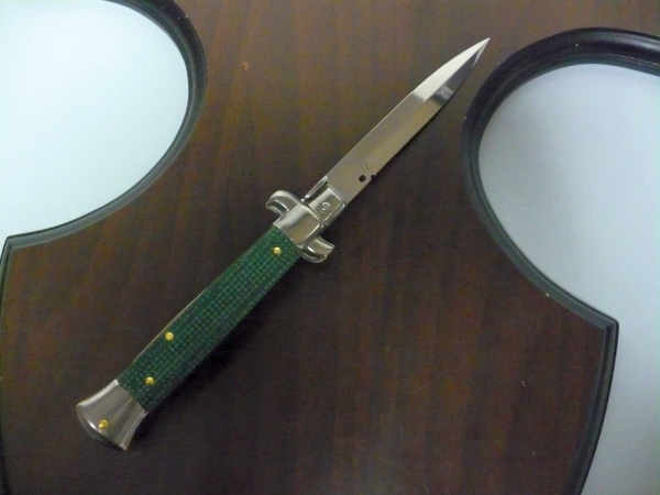 Frank Beltrame - Italian stiletto 23 cm, pugnale, in micarta green canvas , lama baionetta