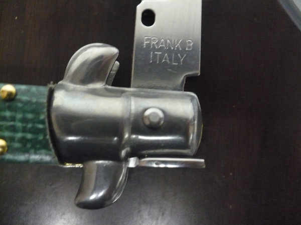 Frank Beltrame - Italian stiletto 23 cm, pugnale, in micarta green canvas , lama baionetta