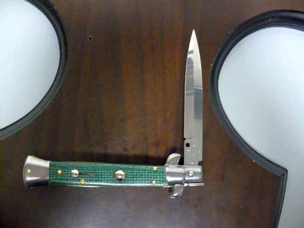 Frank Beltrame - Italian stiletto 23 cm, pugnale, in micarta green canvas , lama baionetta